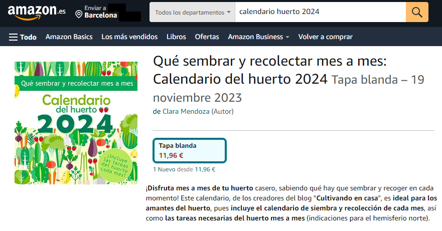 Calendario del huerto 2024 en Amazon