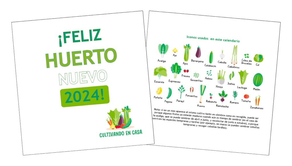 Calendario huerto 2024 con 28 cultivos